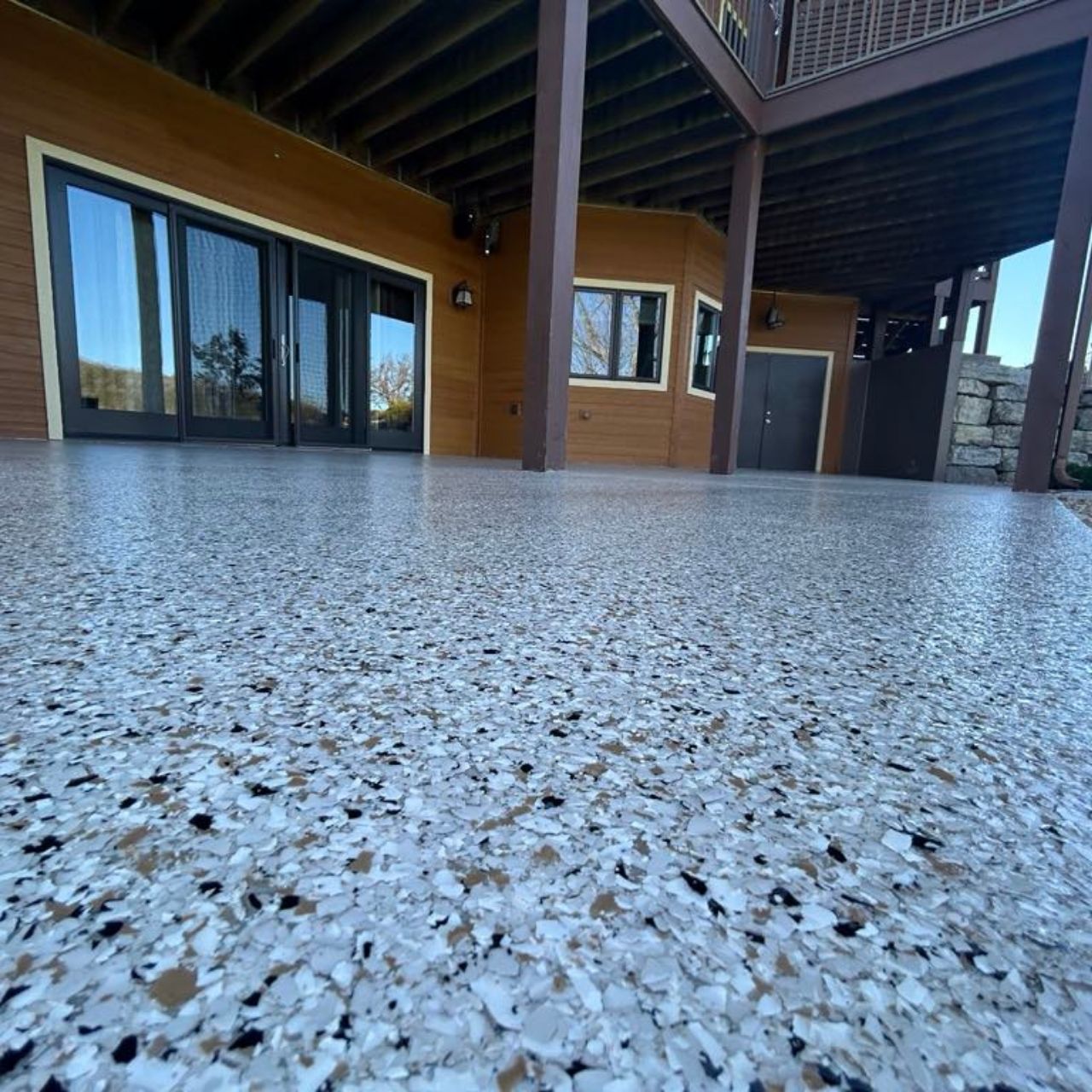 Covered patio flake coating under deck Missouri